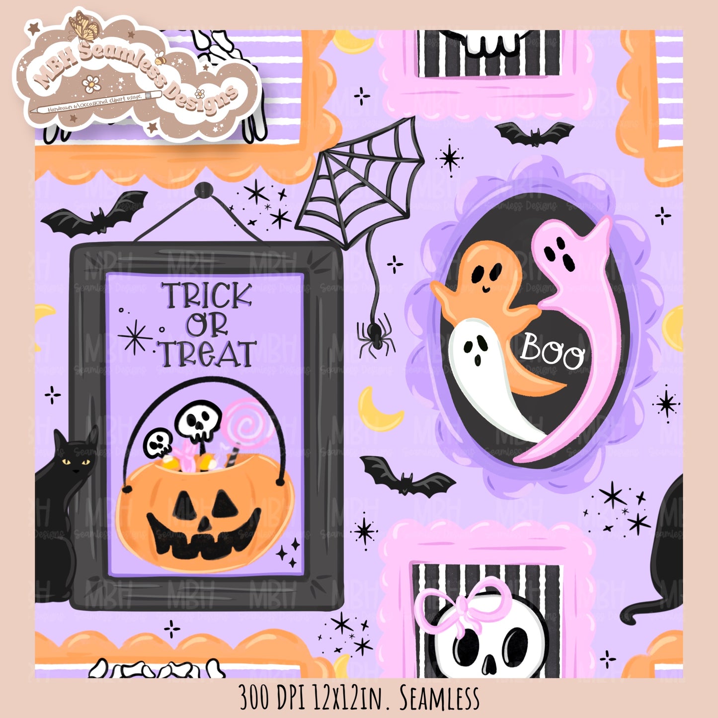 Spooky Frames Seamless Pattern // PNG // Assorted Colorway Options