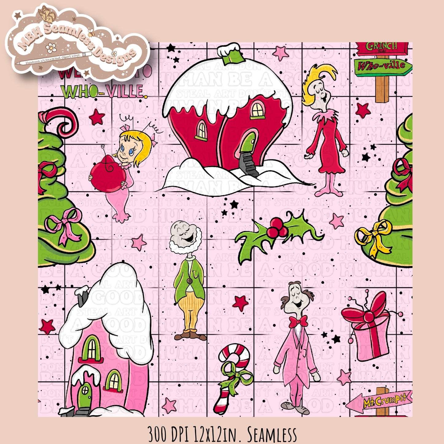 Girly Who-ville Seamless Pattern & PNG MULTIPLE COLORWAYS