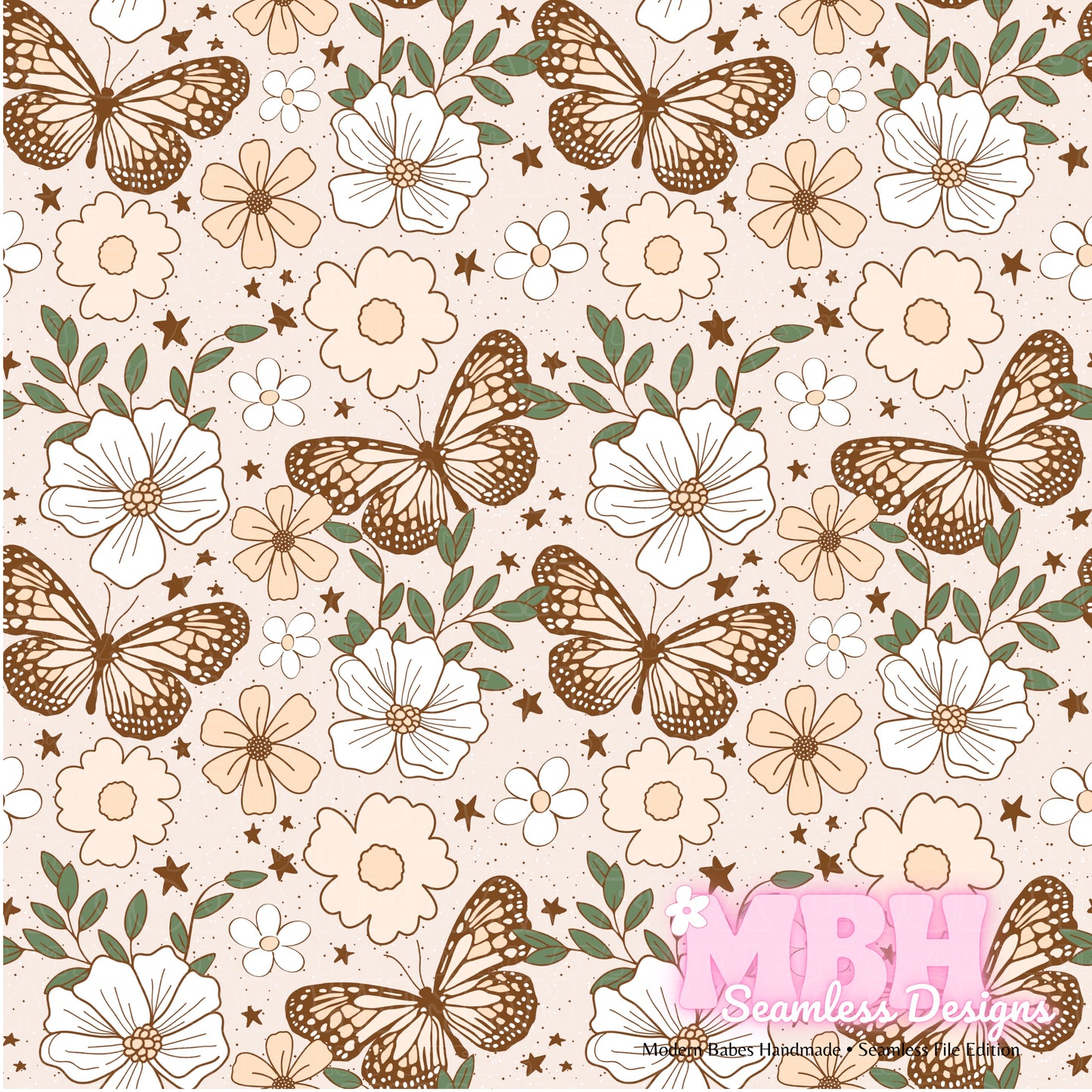 Neutral Butterfly Floral Starry Spex ASSORTED COLORWAYS Seamless Pattern