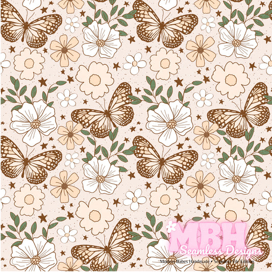 Neutral Butterfly Floral Starry Spex ASSORTED COLORWAYS Seamless Pattern