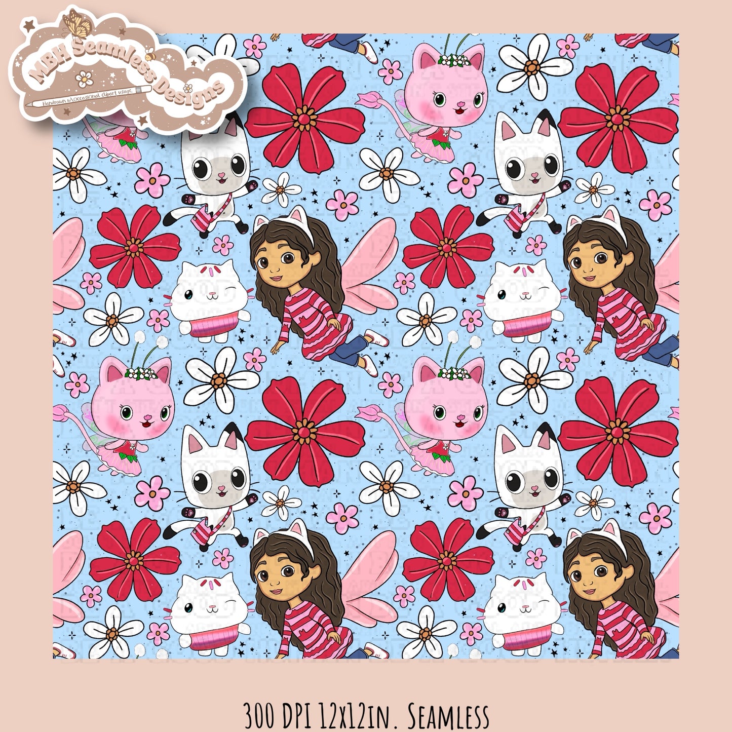 Gabby Valentine Floral Seamless Pattern  MULTIPLE COLORWAY/BACKGROUND OPTIONS