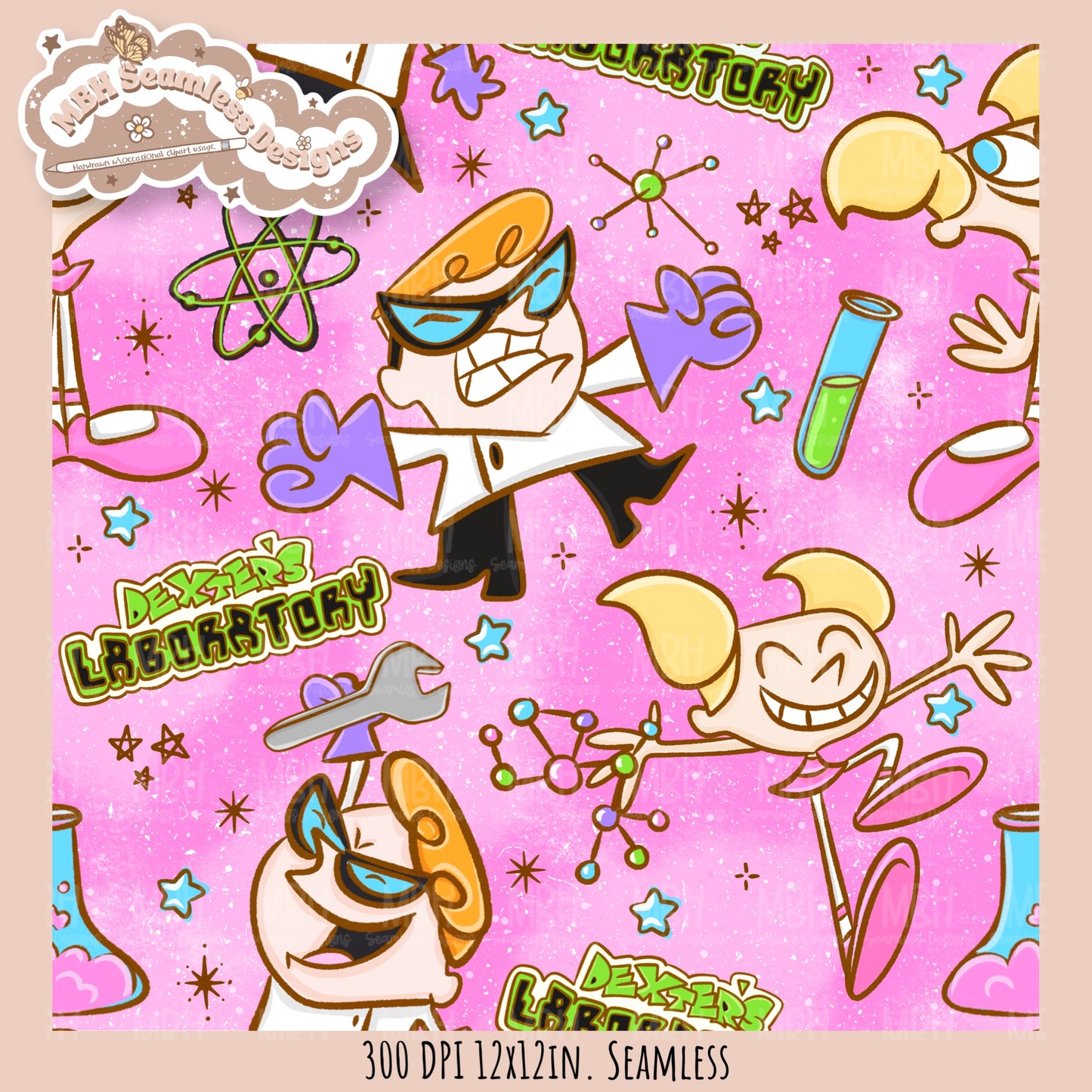 Dexter’s Lab Seamless Pattern // PNG // Assorted Colorway Options