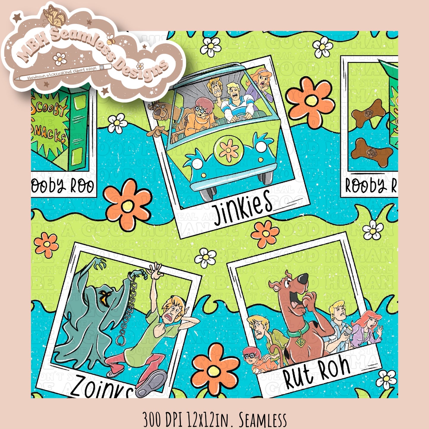 Floral Scooby Polaroids & COORD Seamless Pattern MULTIPLE COLORWAYS