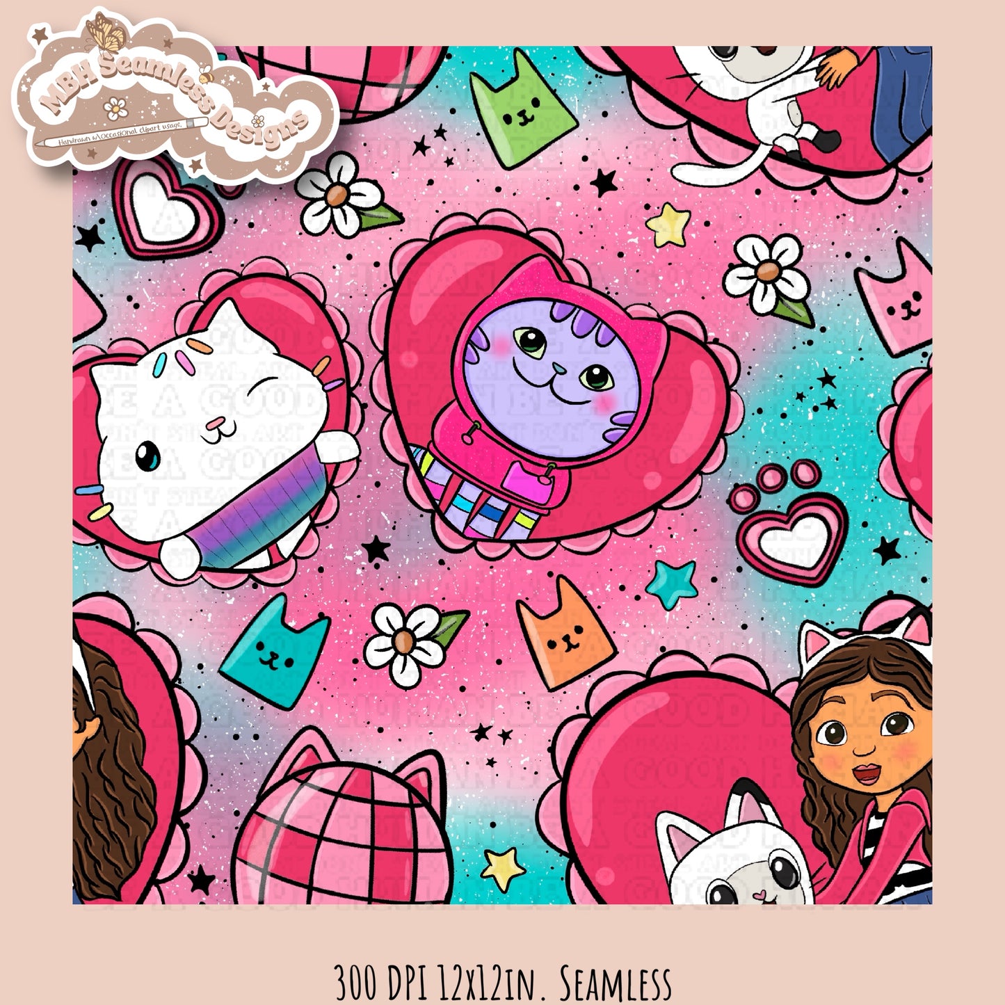 Gabby Valentine Hearts Seamless Pattern & PNG  MULTIPLE COLORWAY/BACKGROUND OPTIONS