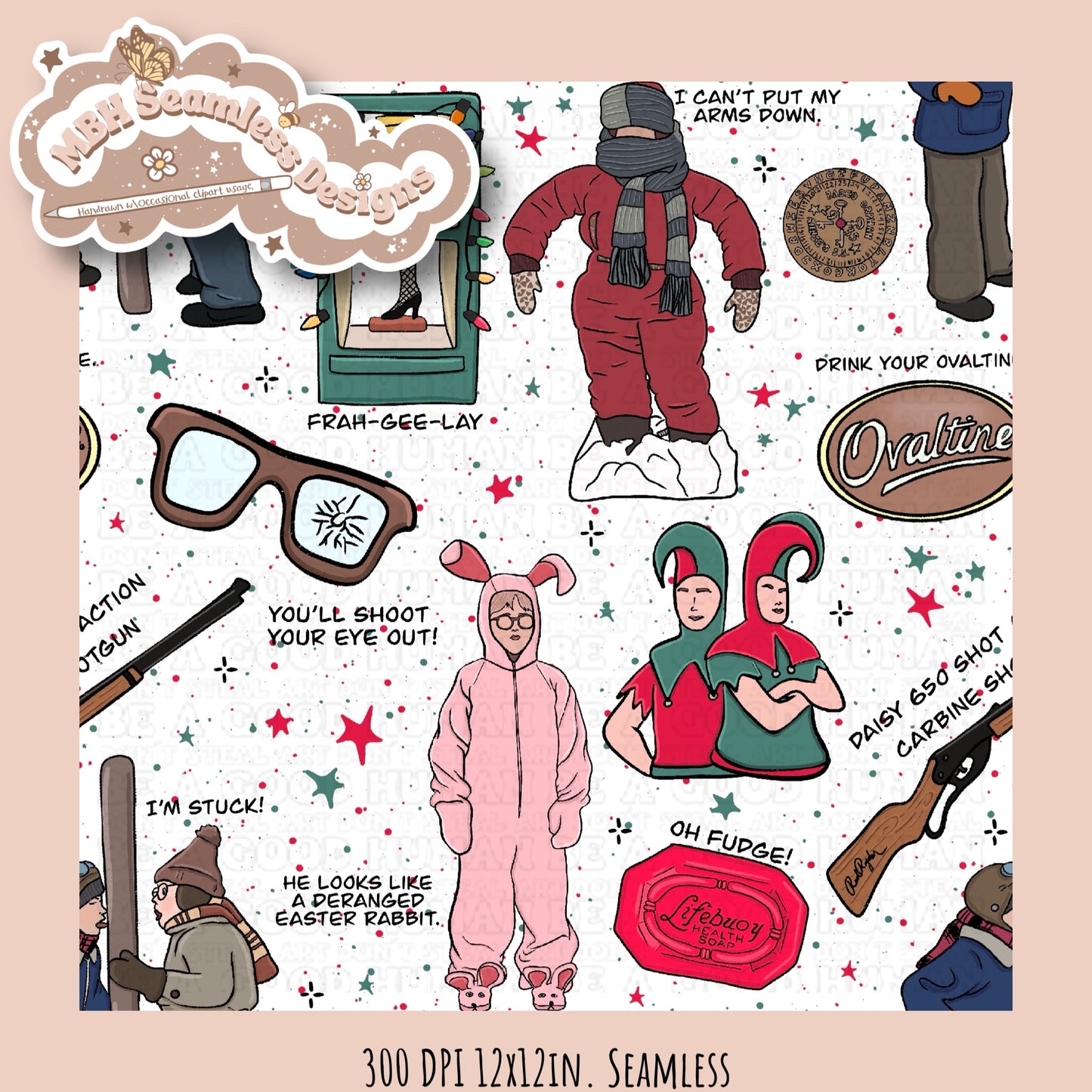 A Christmas Story Starry Spex Seamless Pattern & PNG MULTIPLE COLORWAYS