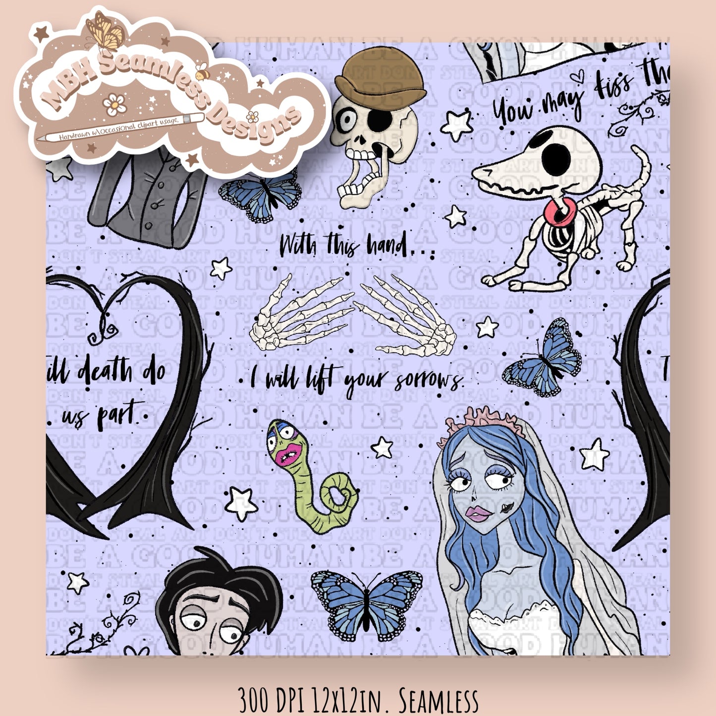 Corpse Bride Quotes Seamless Pattern & PNG MULTIPLE COLORWAYS