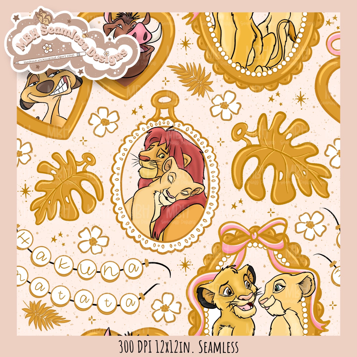 Lion King Frames Seamless Pattern // PNG // Multiple Colorway Options
