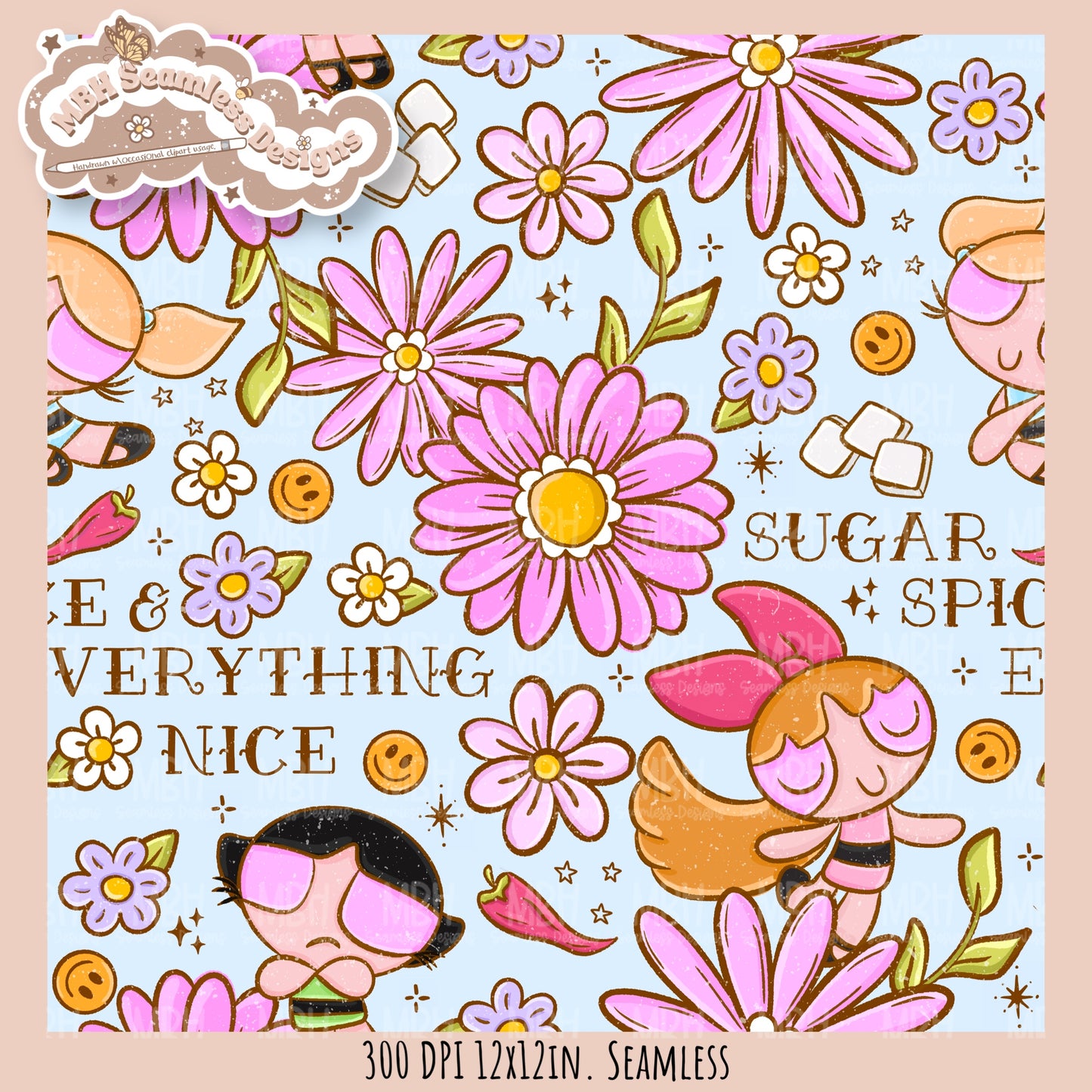 Sugar Spice Nice PPG Seamless Pattern // PNG // Assorted Colorway Options