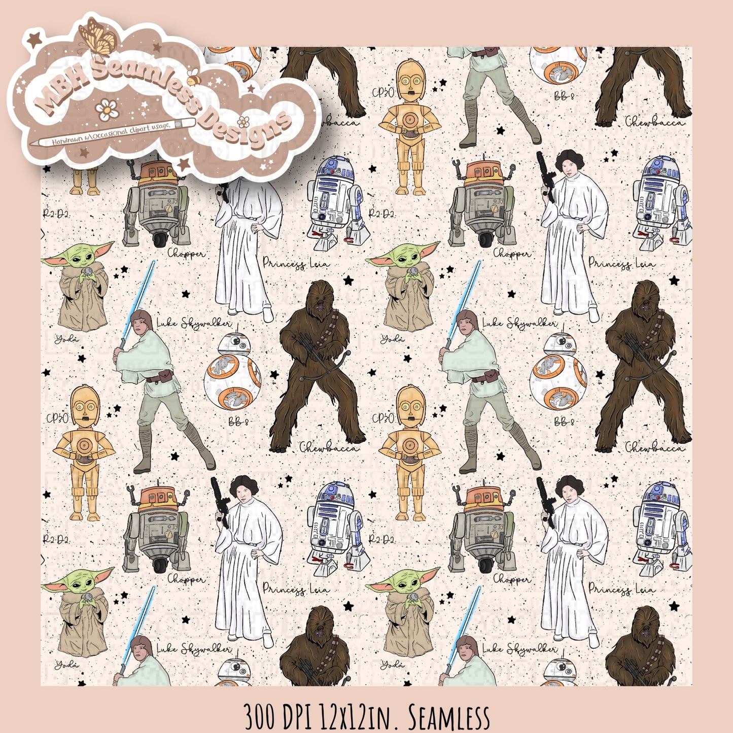 Star Wars Names Seamless Pattern MULTIPLE COLORWAYS