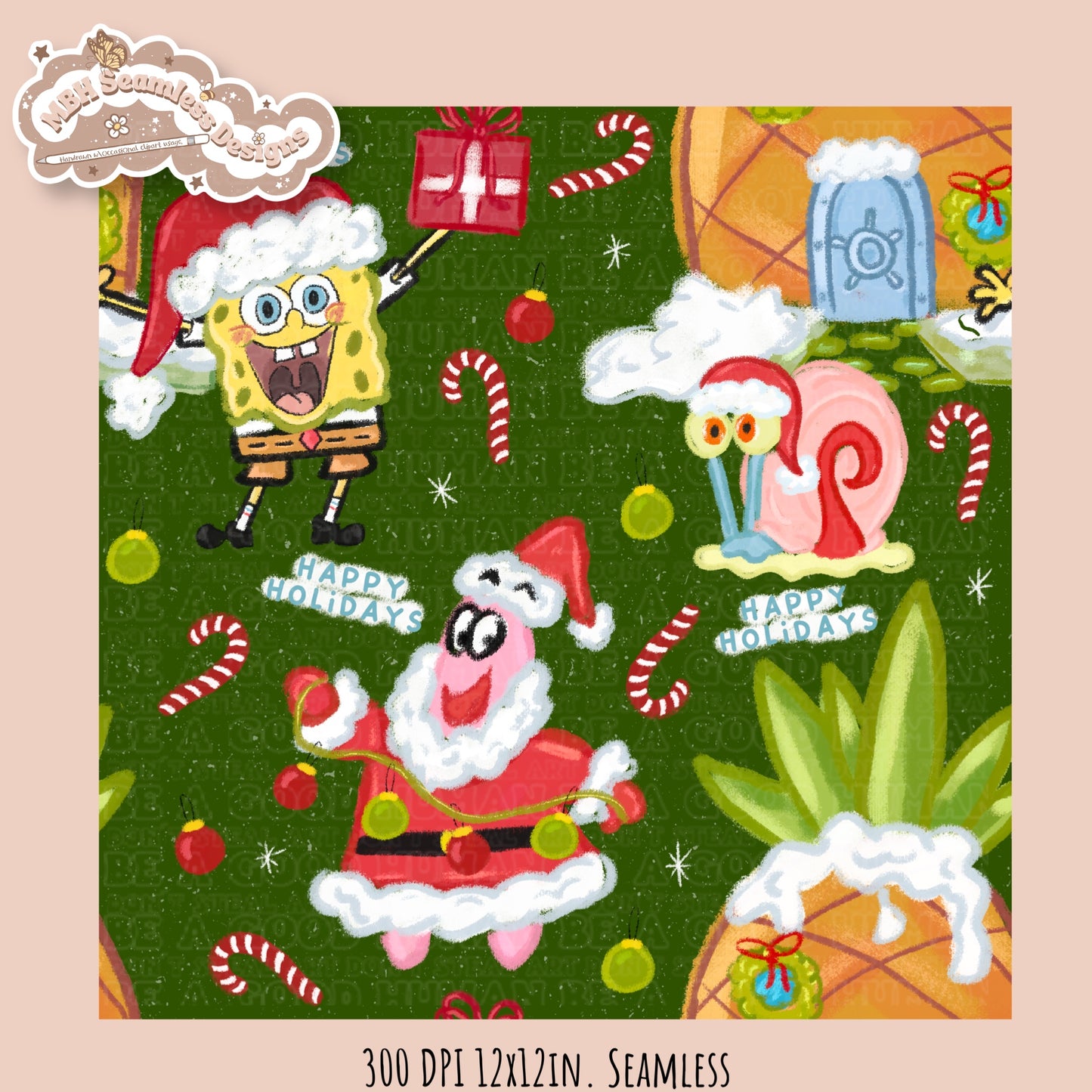 Holiday SpongeBob Seamless Pattern // Assorted Colorways