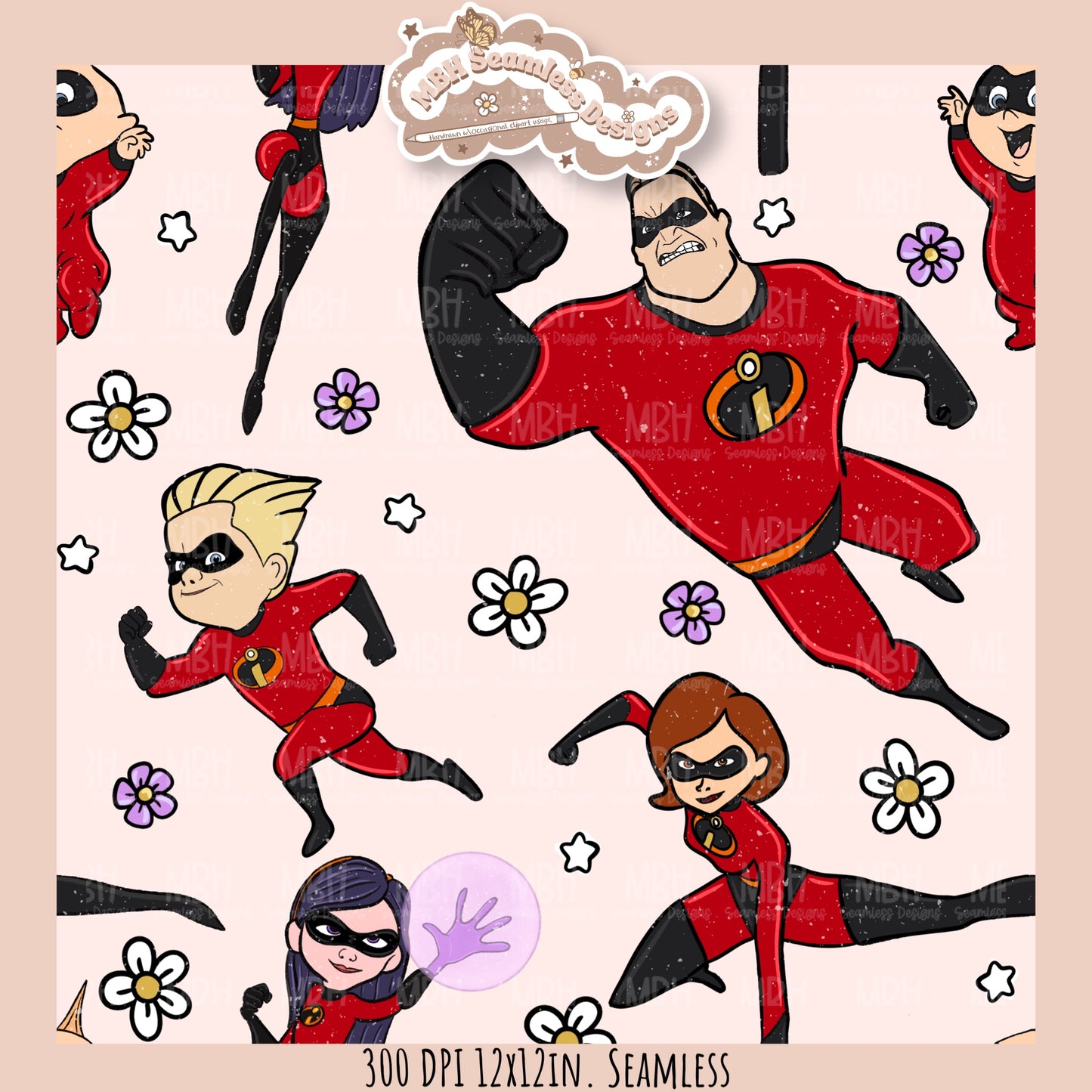 Girly Floral Incredibles Seamless Pattern // PNG • MULTIPLE COLORWAYS