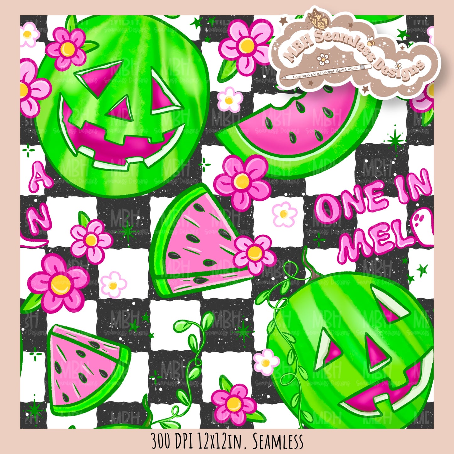 One in a Melon Seamless Pattern • Multiple Colorways • Coordinates•PNG