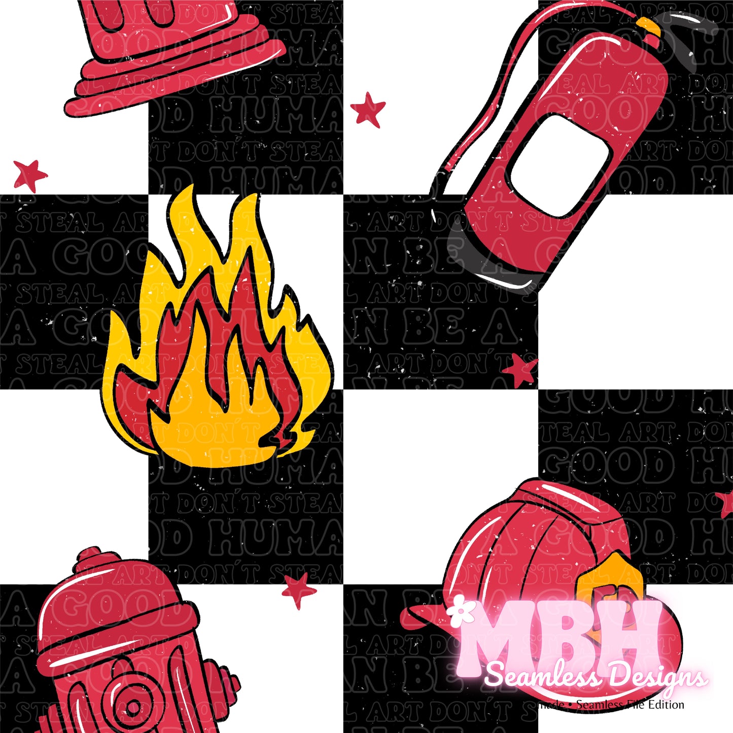 Checkered Fireman Seamless Pattern