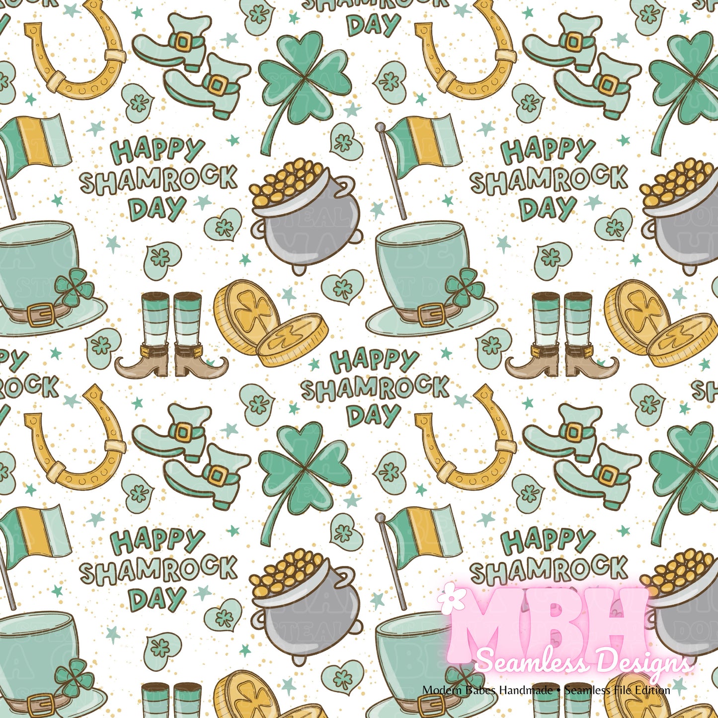 Happy Shamrock Day Assorted Colorways Seamless Pattern