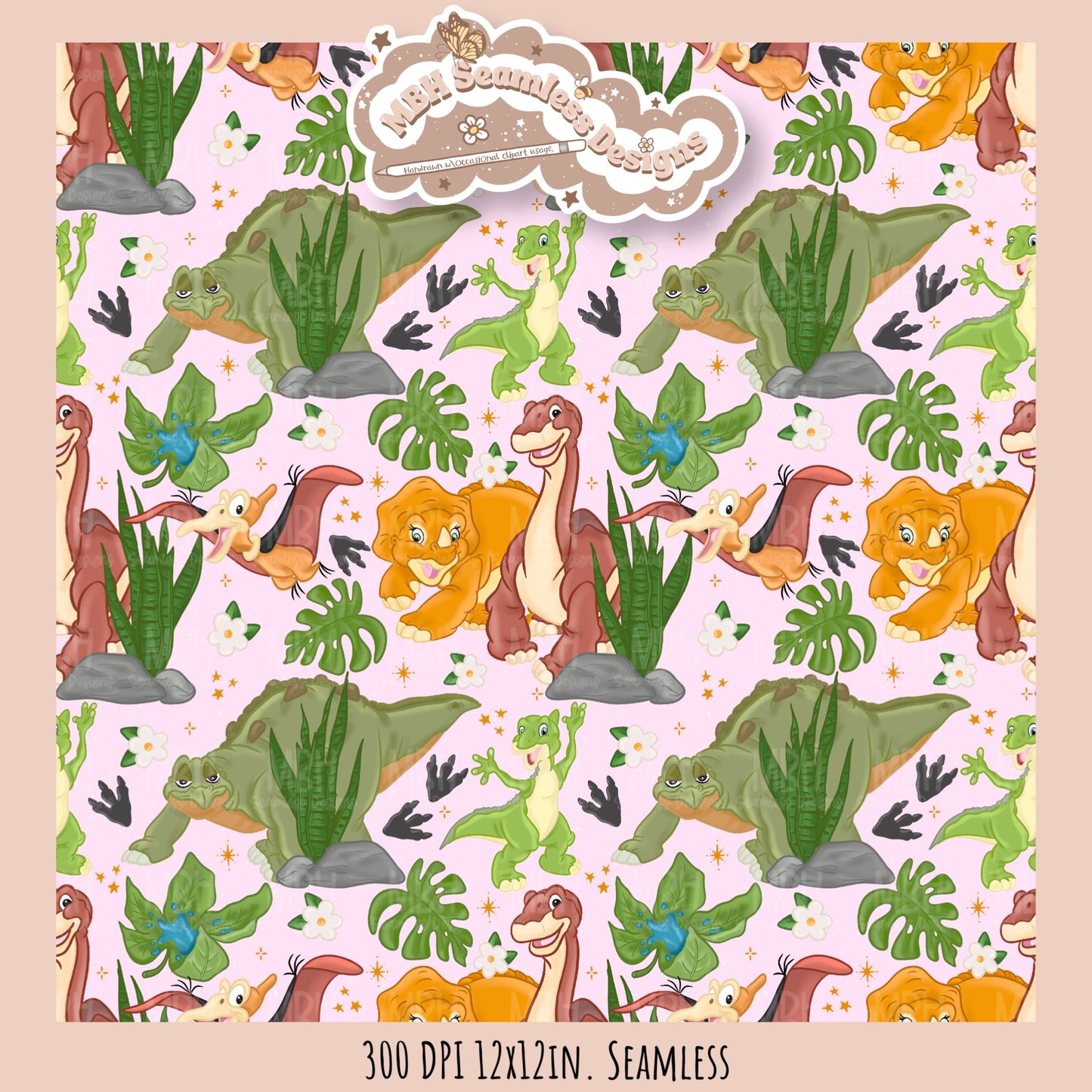 LBT Daisy Dinosaurs Seamless Pattern // Multiple Colorway Options