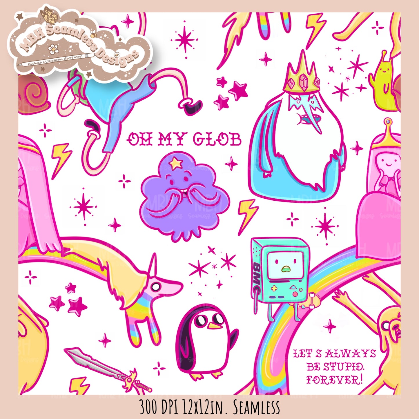 Pink Adventure Time Seamless Pattern // PNG // Assorted Colorway Options