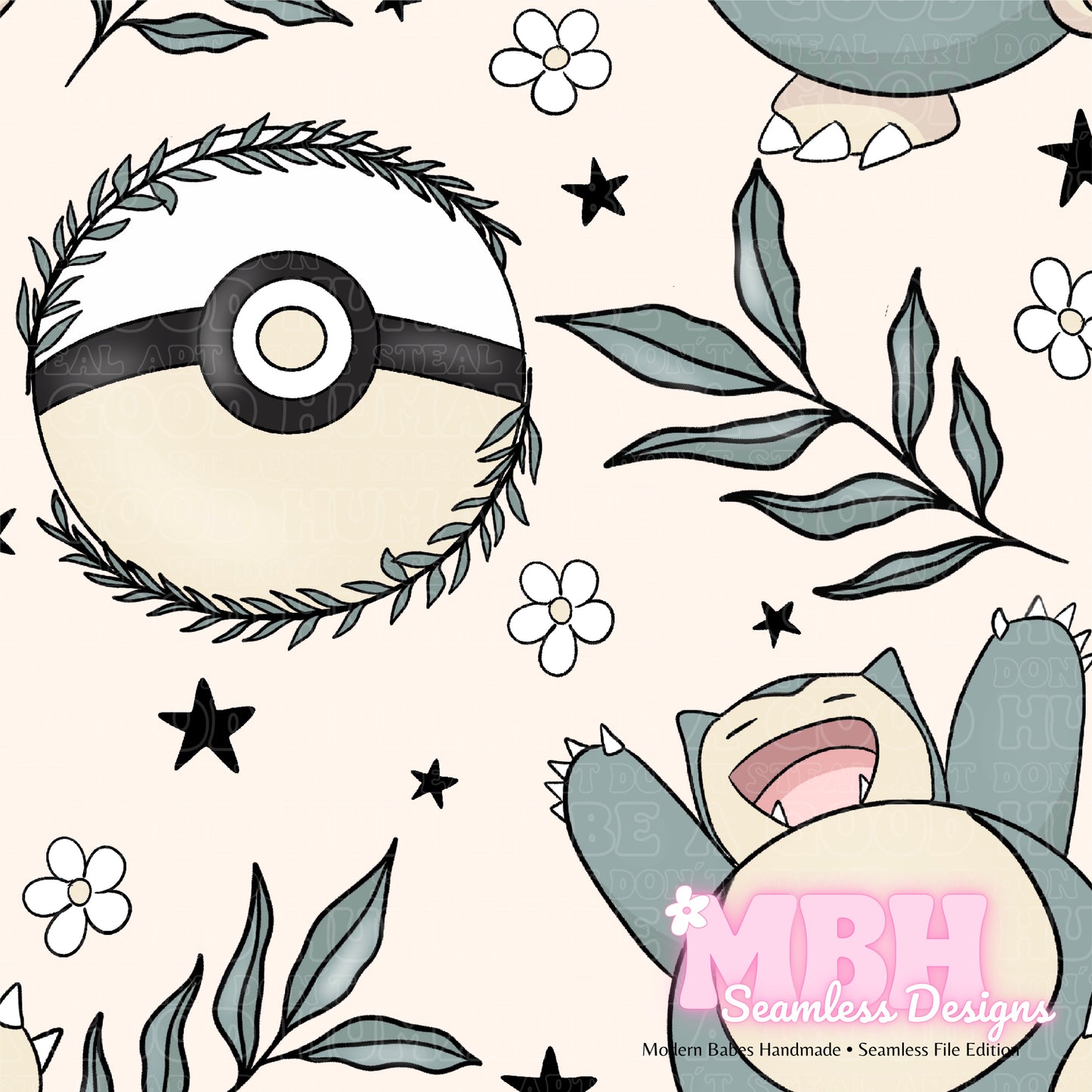 LIMITED Snorlax Floral Seamless