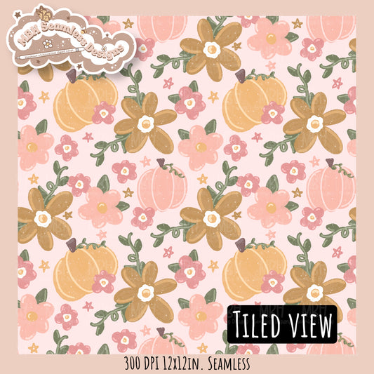 Dusty Fall Floral Pumpkins Seamless Pattern•Multiple Colorways