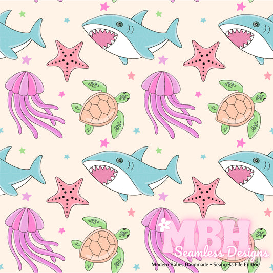 Boho Ocean Life Seamless Pattern  MULTIPLE COLORWAYS