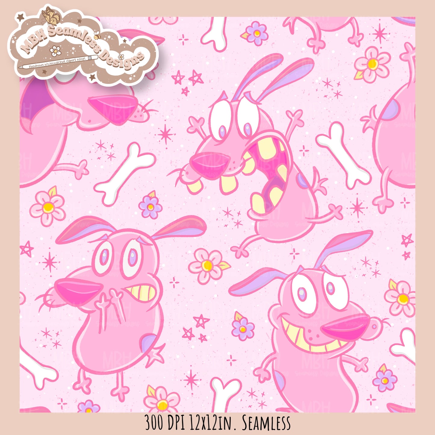 Pink Courage Dog Seamless Pattern // PNG // Assorted Colorway Options