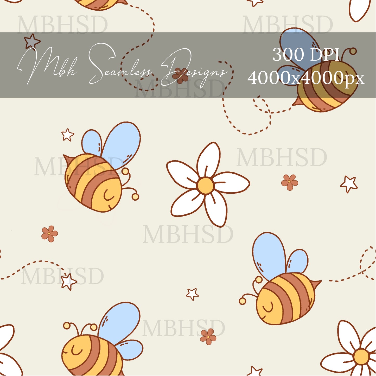 Boho Bumble Bees Seamless Pattern