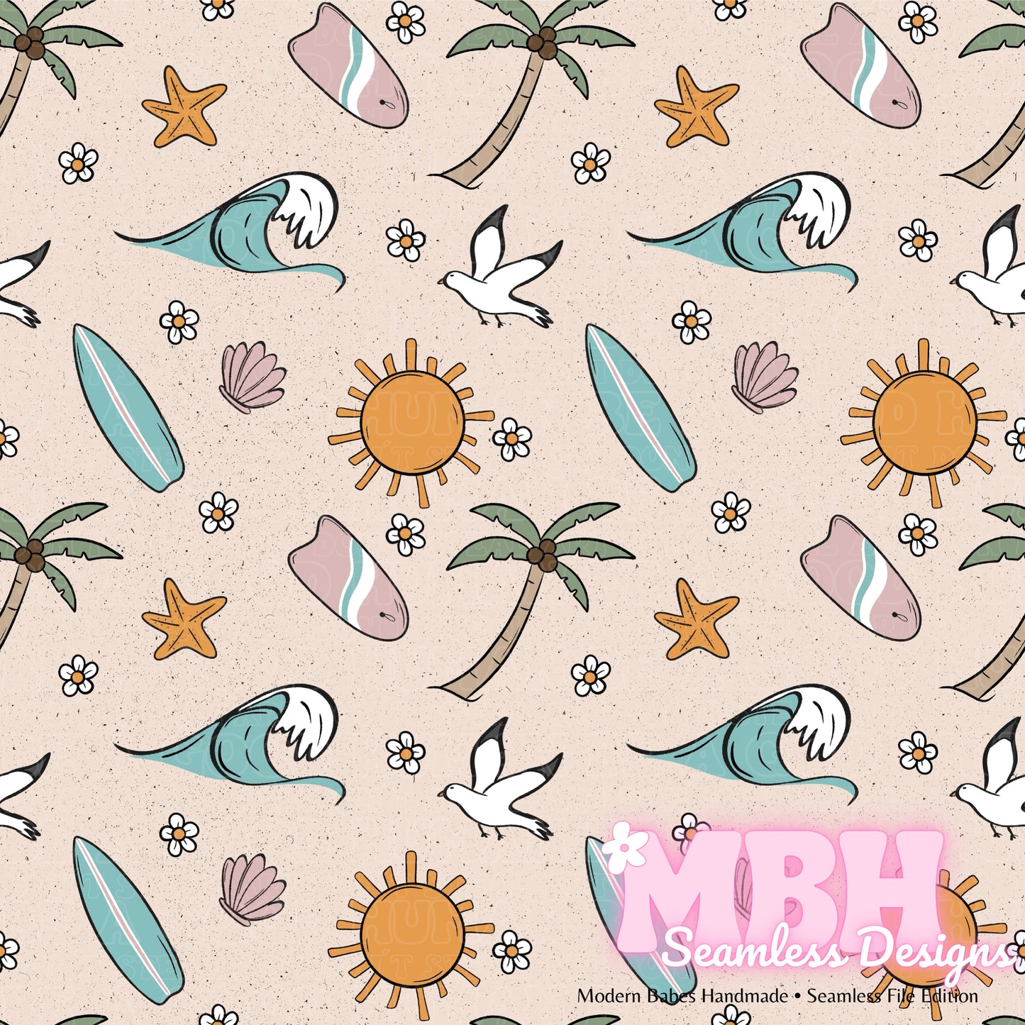 Girly Boho Surf Seamless Pattern MULTIPLE COLORWAYS