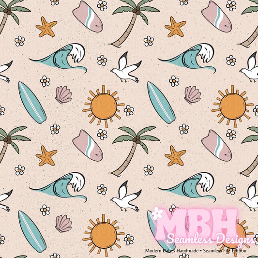 Girly Boho Surf Seamless Pattern MULTIPLE COLORWAYS