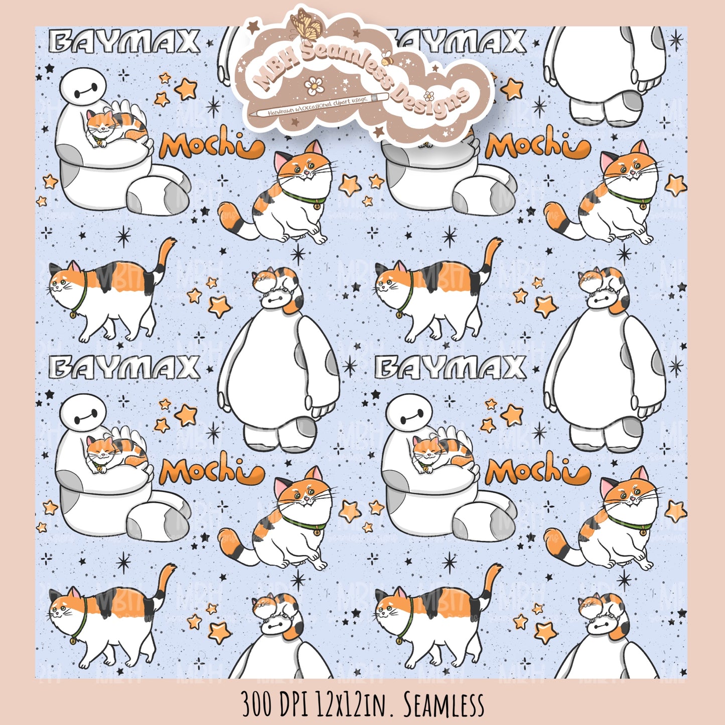 Starry Baymax Mochi Seamless Pattern // PNG // Multiple Colorway Options