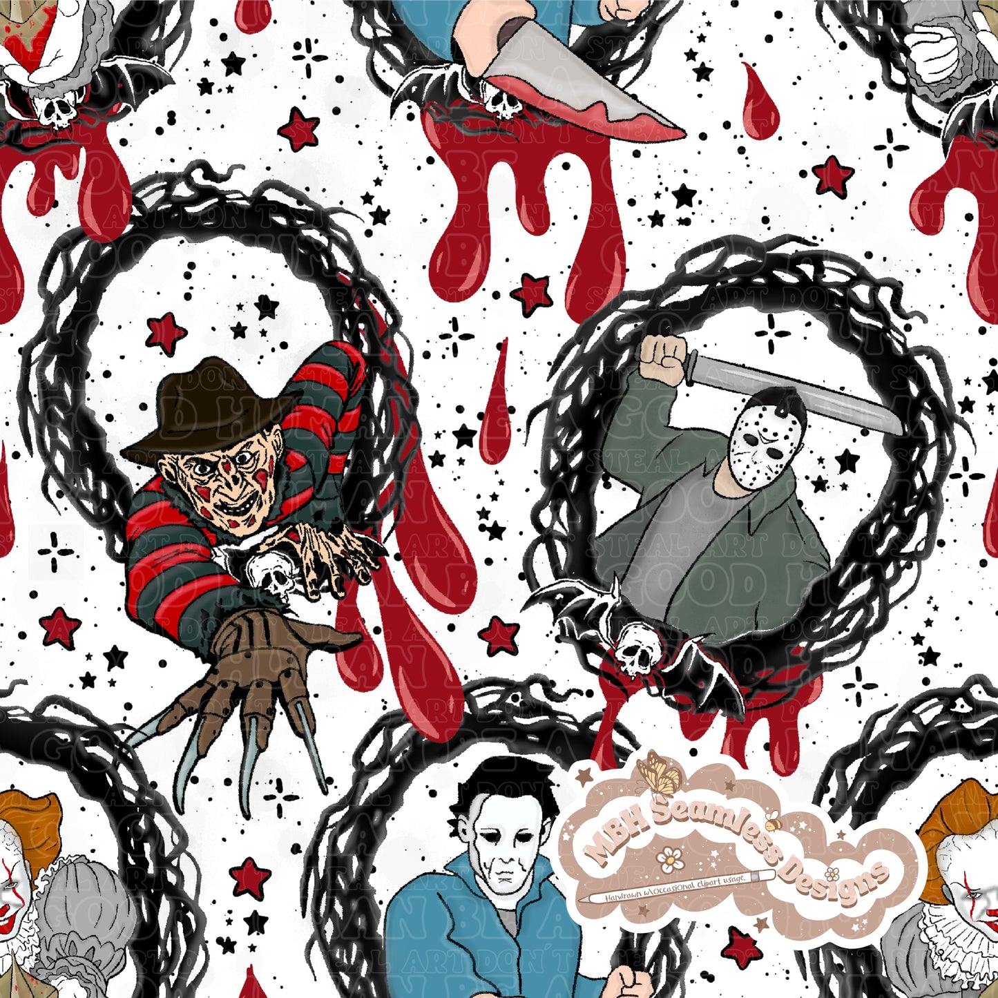 Bloody Horror Mashup Frames Seamless MULTIPLE COLORWAYS