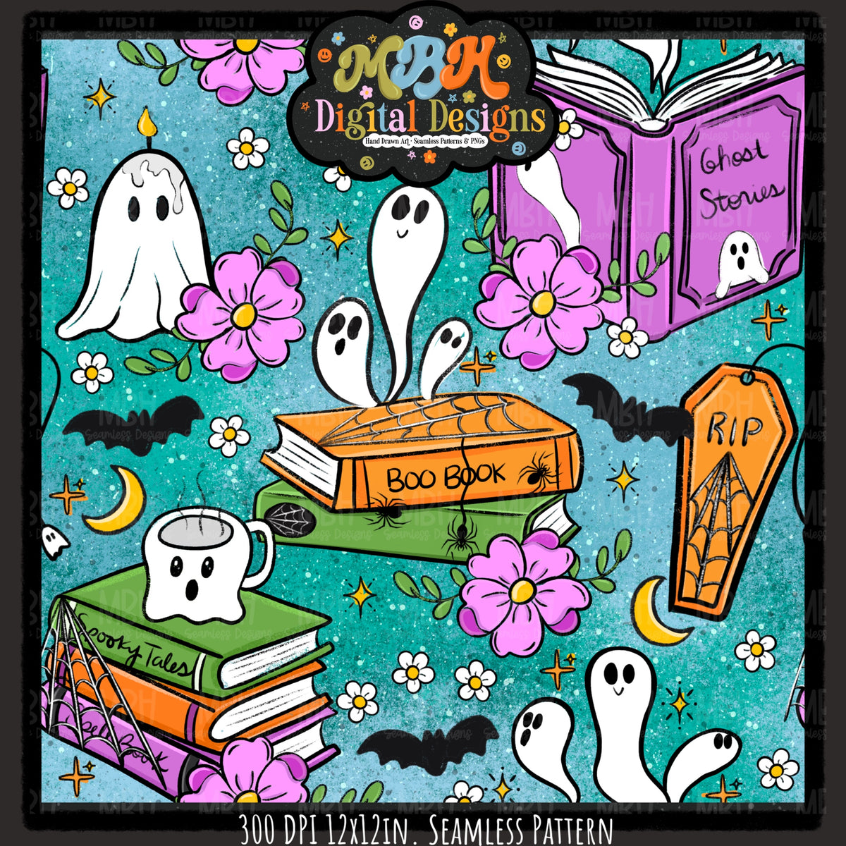 Ghost Stories Seamless Pattern// PNG// MULTIPLE COLORWAYS