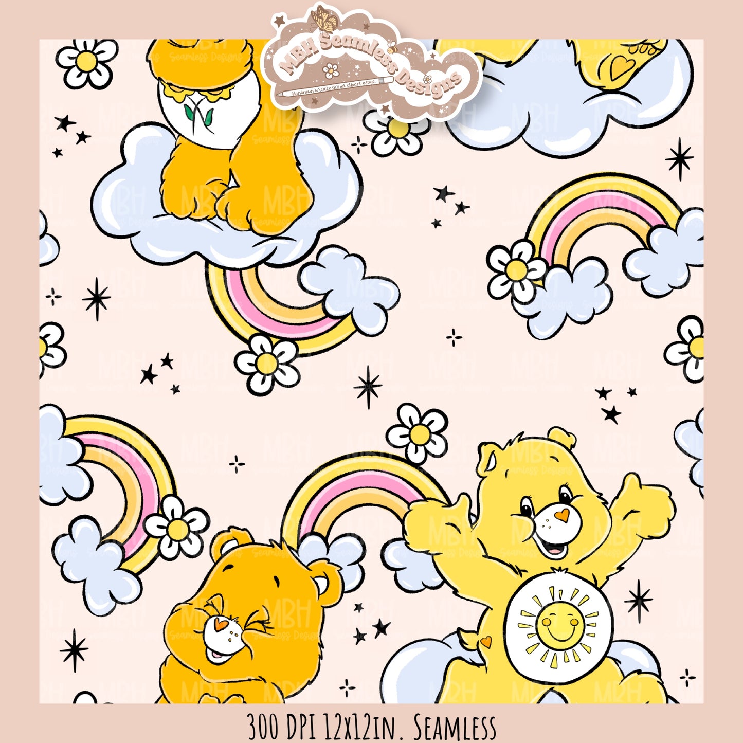 Rainbow Daisies Care Bears Seamless Pattern // Assorted Colorways