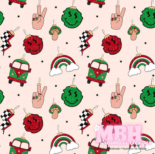 Groovy Chistmas Ornaments Seamless Pattern