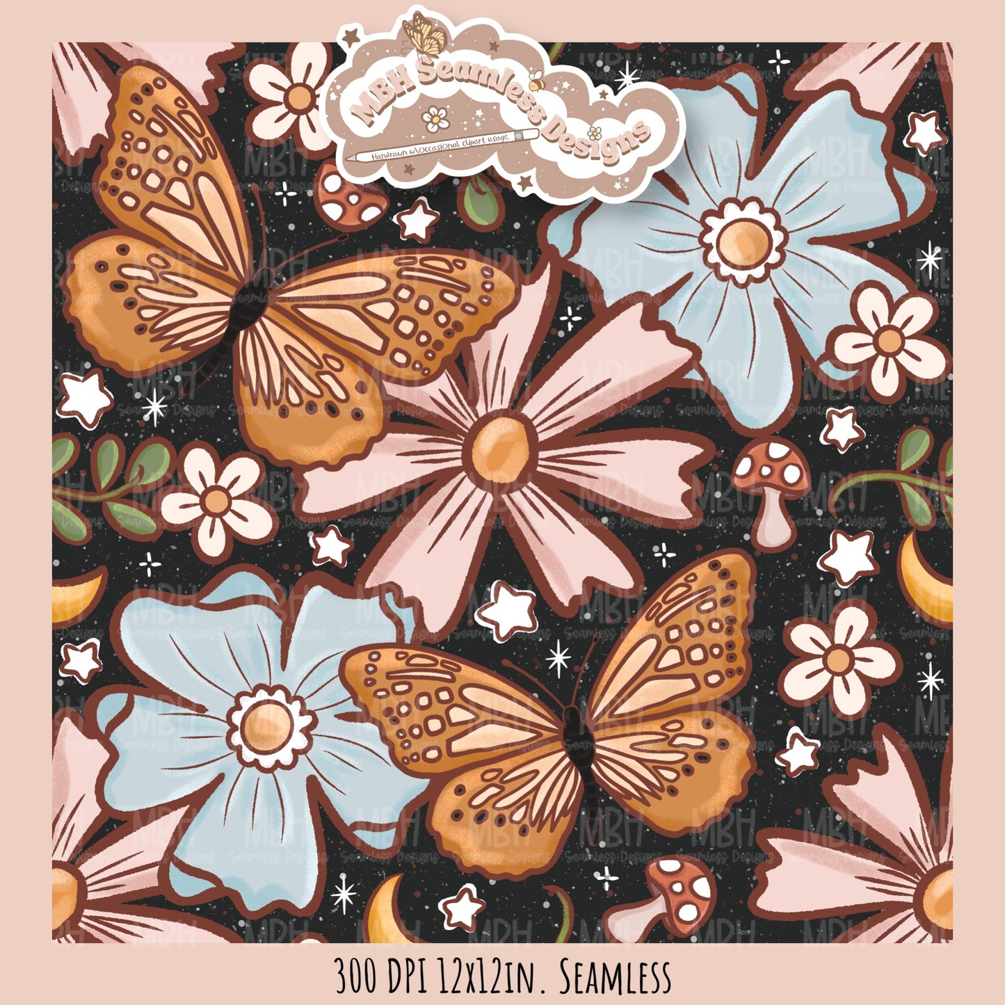 Butterfly Floral Seamless Pattern //MULTIPLE COLORWAY OPTIONS