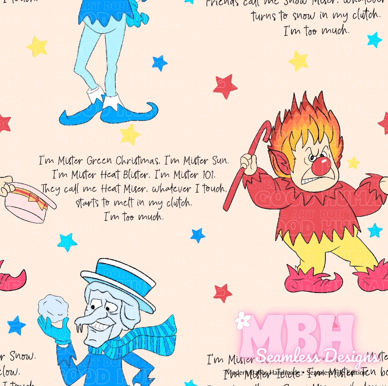 Heat and Snow Miser Starry Lyrics Seamless Pattern