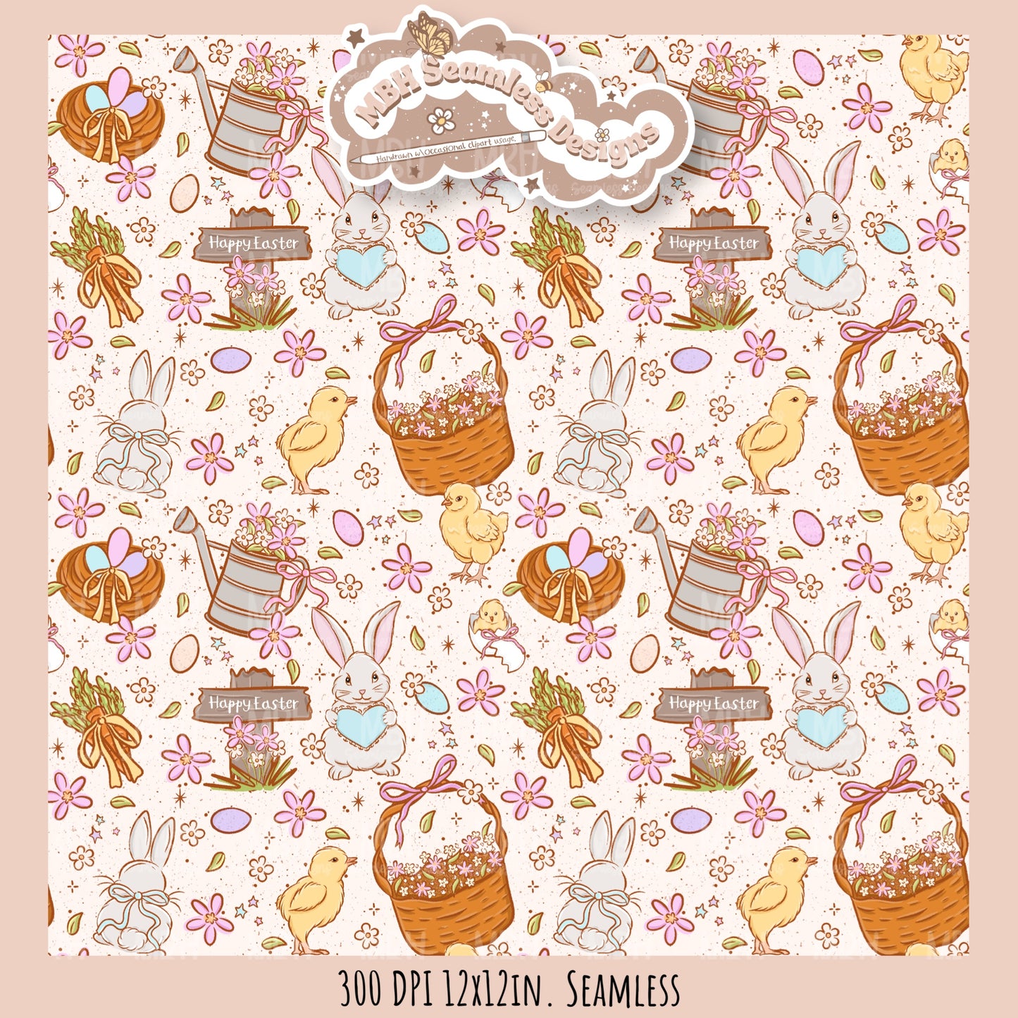 Whimsical Easter Seamless Pattern Multiple Colorway Options