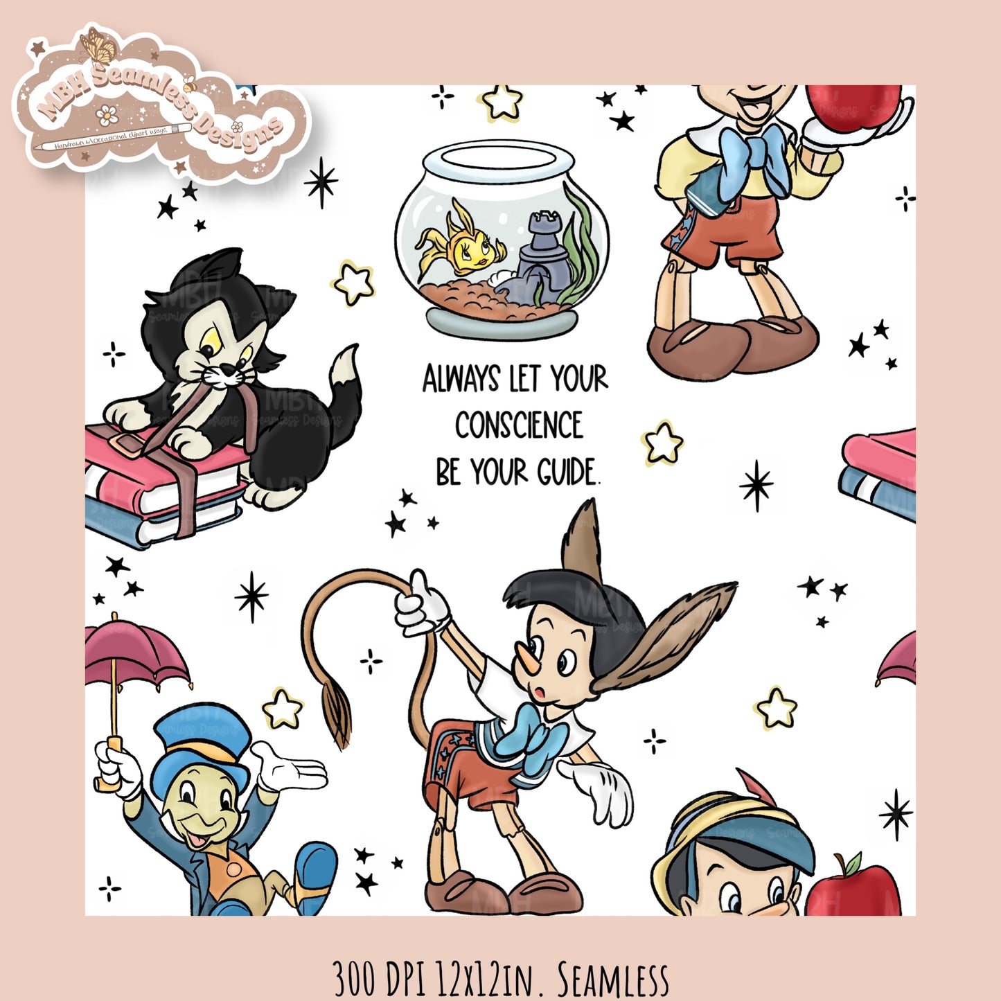 Starry Pinnochio Seamless Pattern // Assorted Colorways