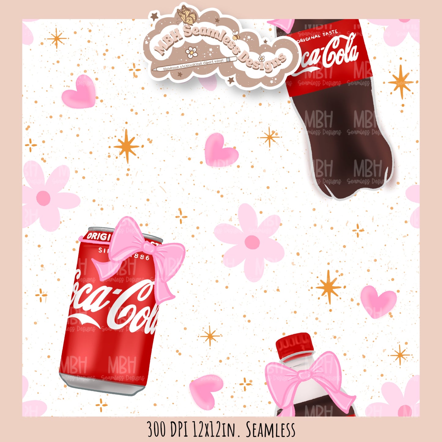 Coquette Cola Hearts Seamless Pattern // Multiple Colorway Options