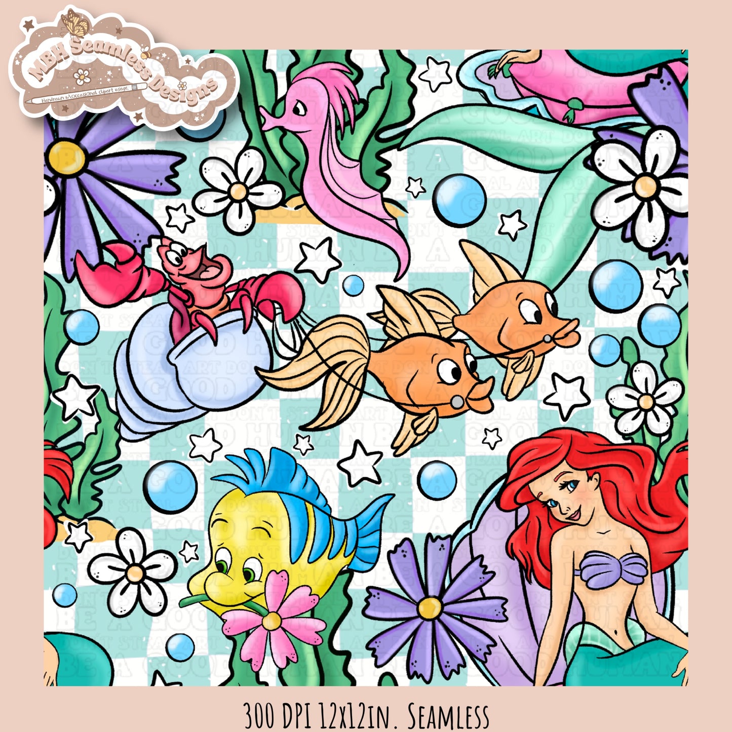 Little Mermaid Floral Seamless Pattern & PNG • MULTIPLE COLORWAY OPTIONS