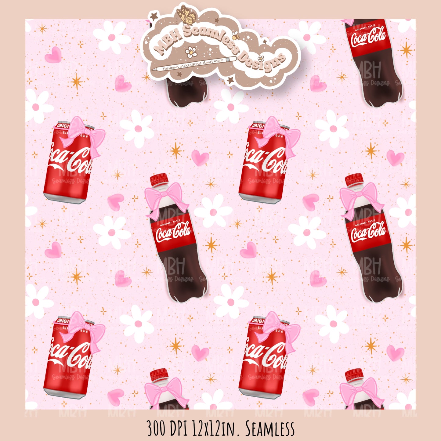 Coquette Cola Hearts Seamless Pattern // Multiple Colorway Options