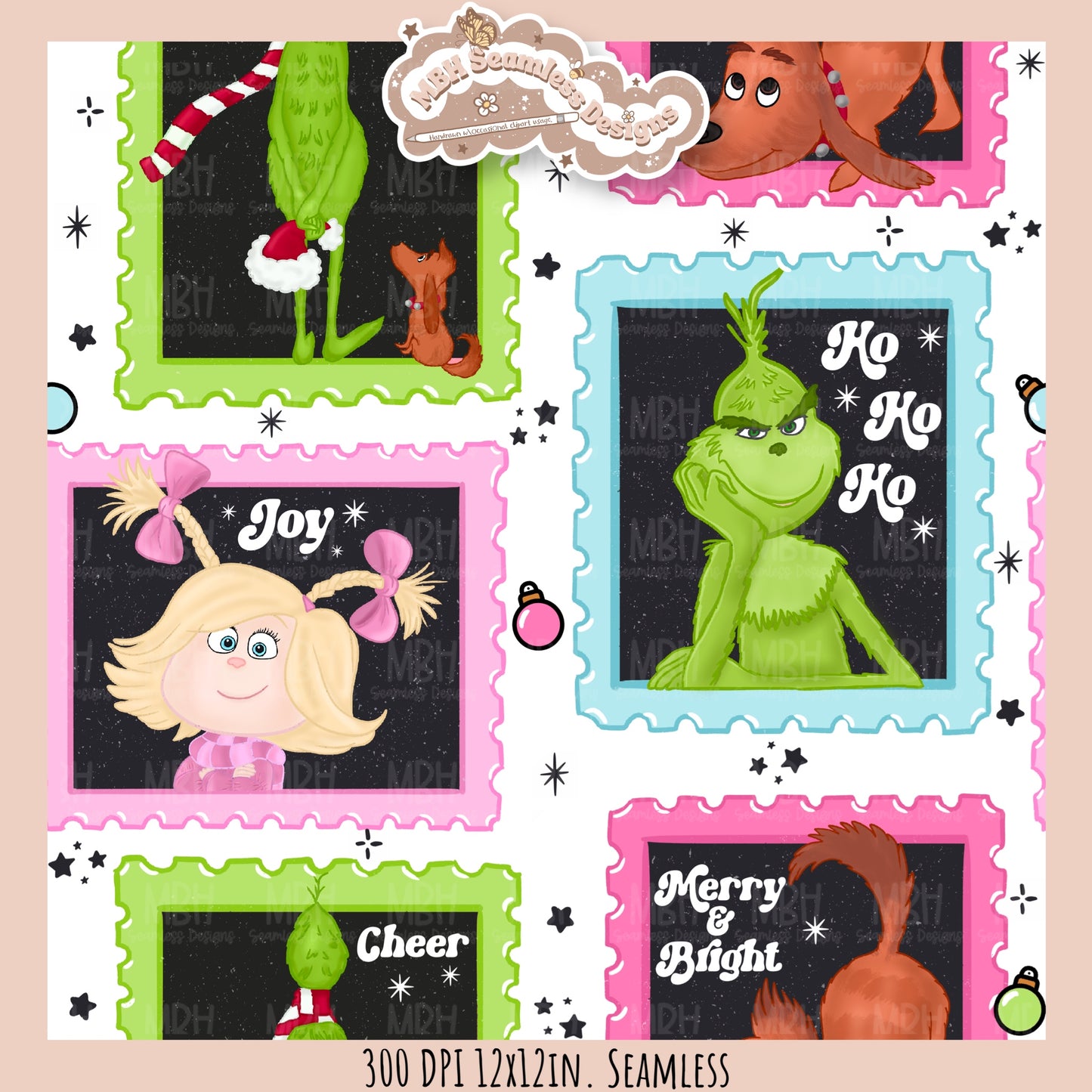 Grumpy Guy ‘18 Stamps Seamless Pattern // PNG // Assorted Colorway Options