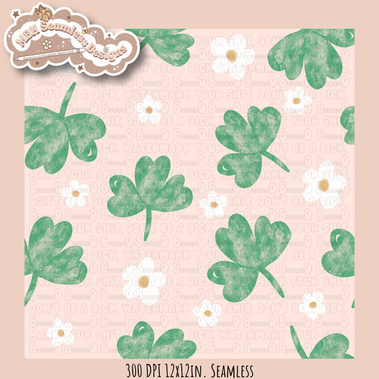 Watercolor Shamrock Daisies Seamless Pattern