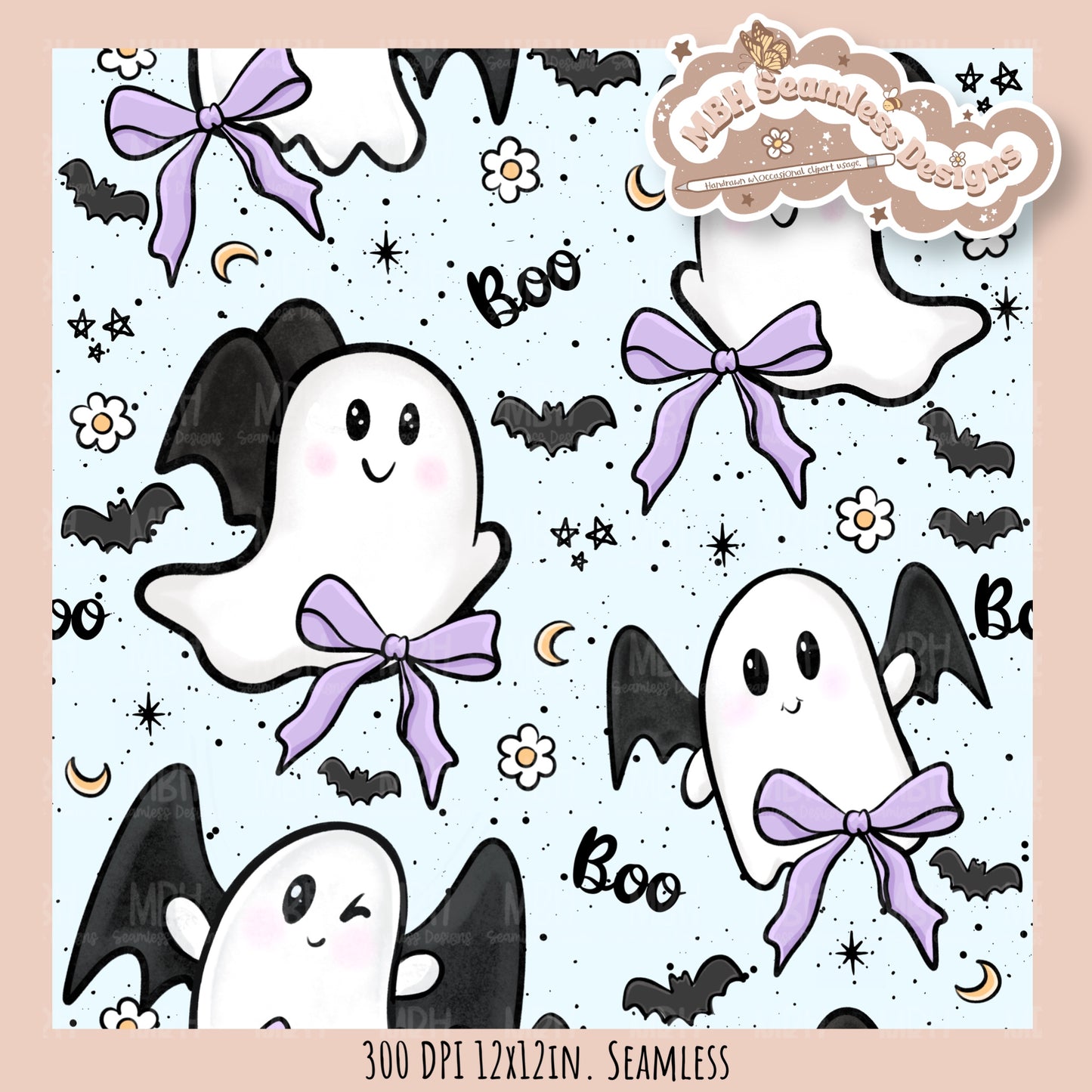 Coquette Ghost Bats Seamless Pattern // Assorted Colorway Options