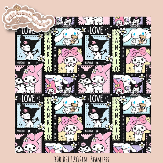 Sanrio Friends Floral Patchwork Seamless Pattern•Multiple Colorways