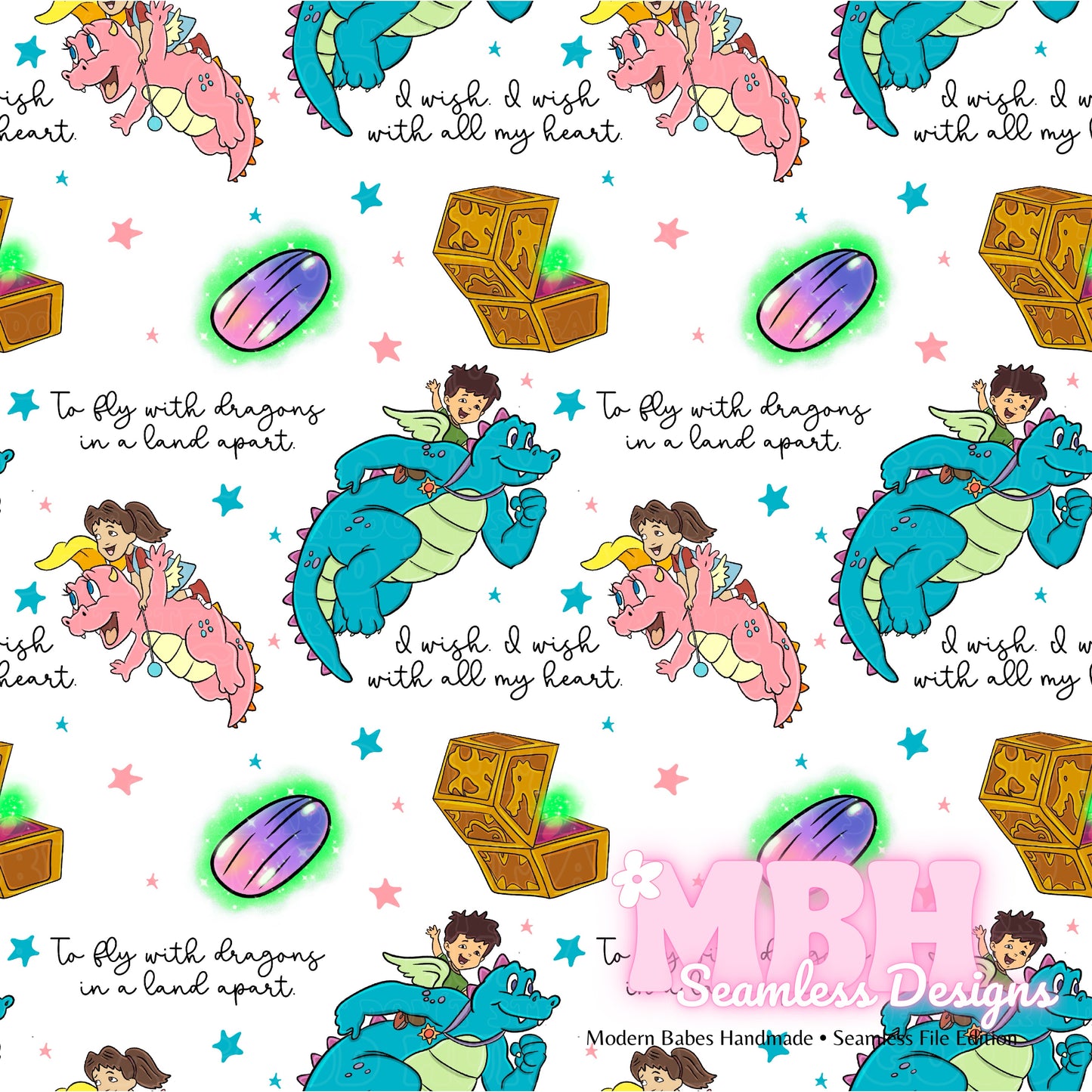 Dragon Tales Lryics Seamless Pattern MULTIPLE COLORWAYS