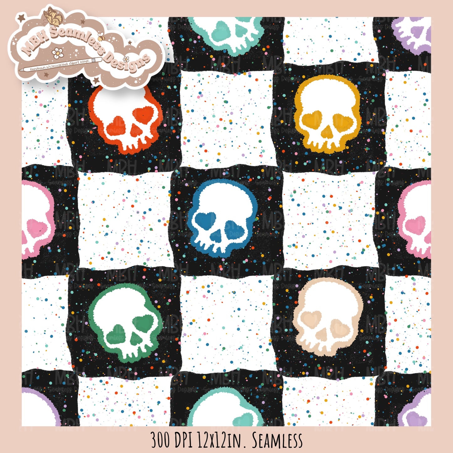 Starry Skulls Seamless Pattern // Assorted Colorway Options