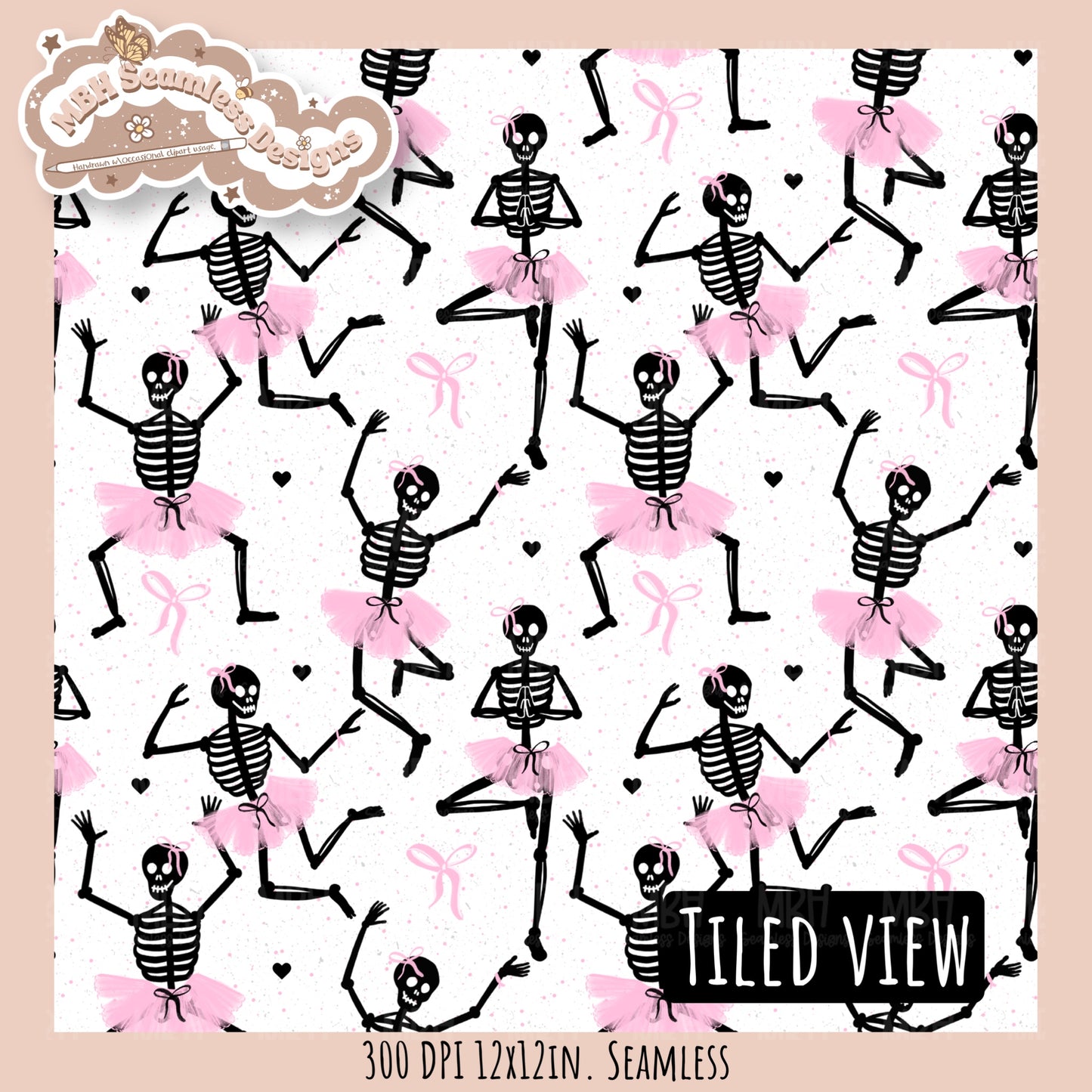 Ballerina Skeletons Seamless Pattern•PNG•Multiple Colorways