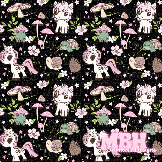 Cottagecore Unicorns Assorted Colorways Seamless Pattern