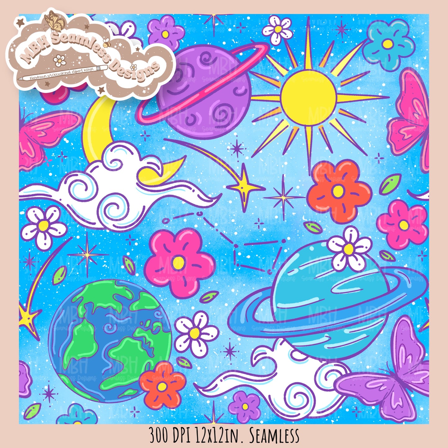 Bright Galaxy Floral Seamless Pattern Multiple Colorways