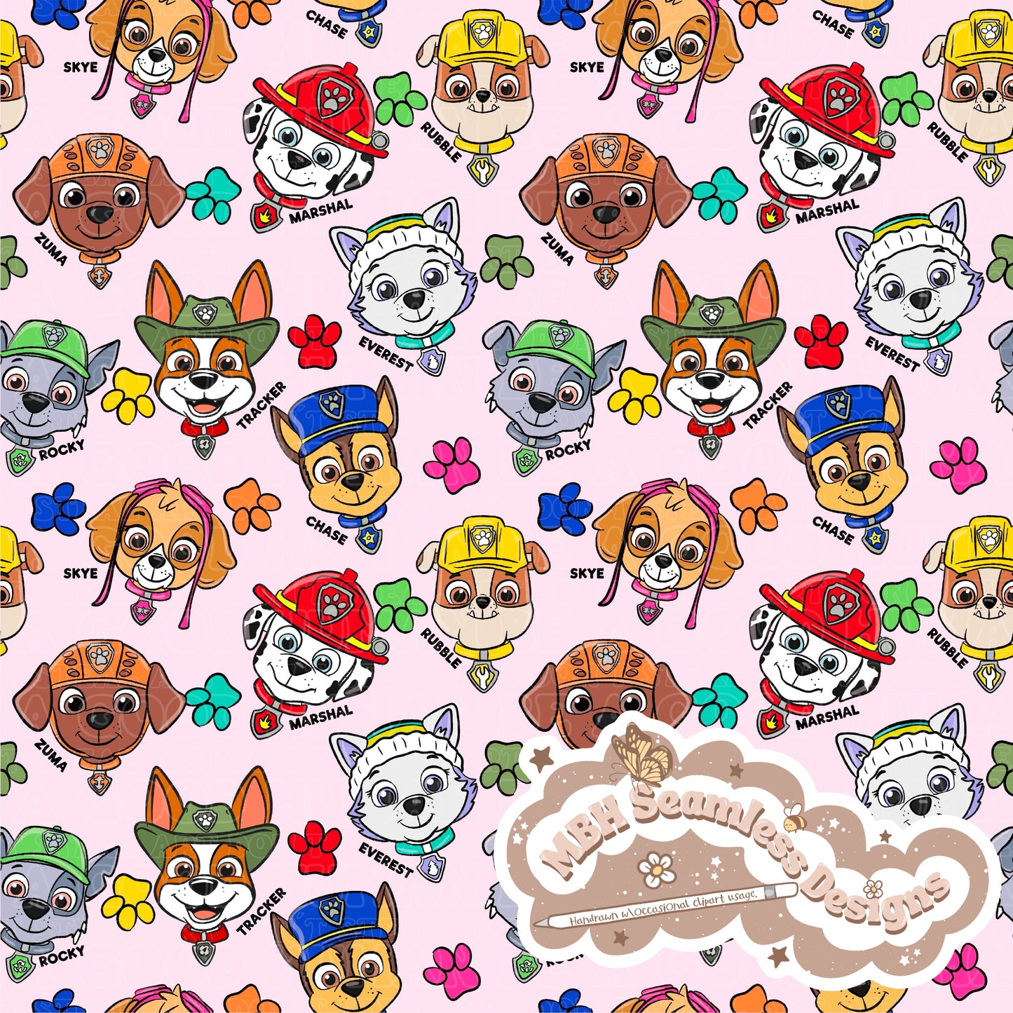 Paw Patrol Names Seamless Pattern MULTIPLE COLORWAYS