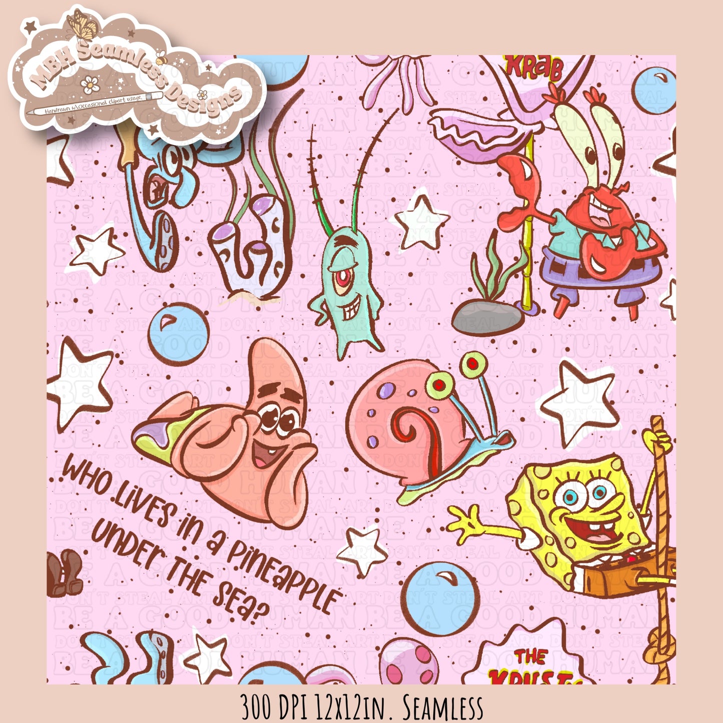 Starry SquarePants Seamless Pattern MULTIPLE COLORWAYS